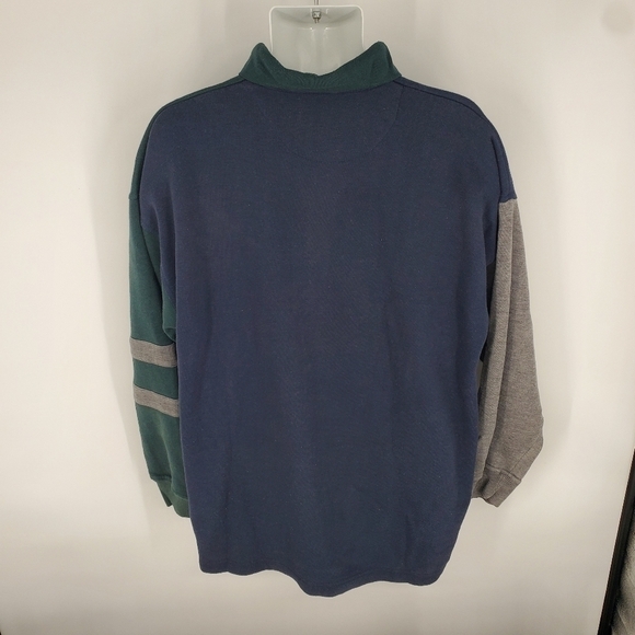 Vintage Bugle Boy Sweatshirt Men XL Green Blue Henley Cut & Sew Hip Hop 90s - Picture 8 of 9